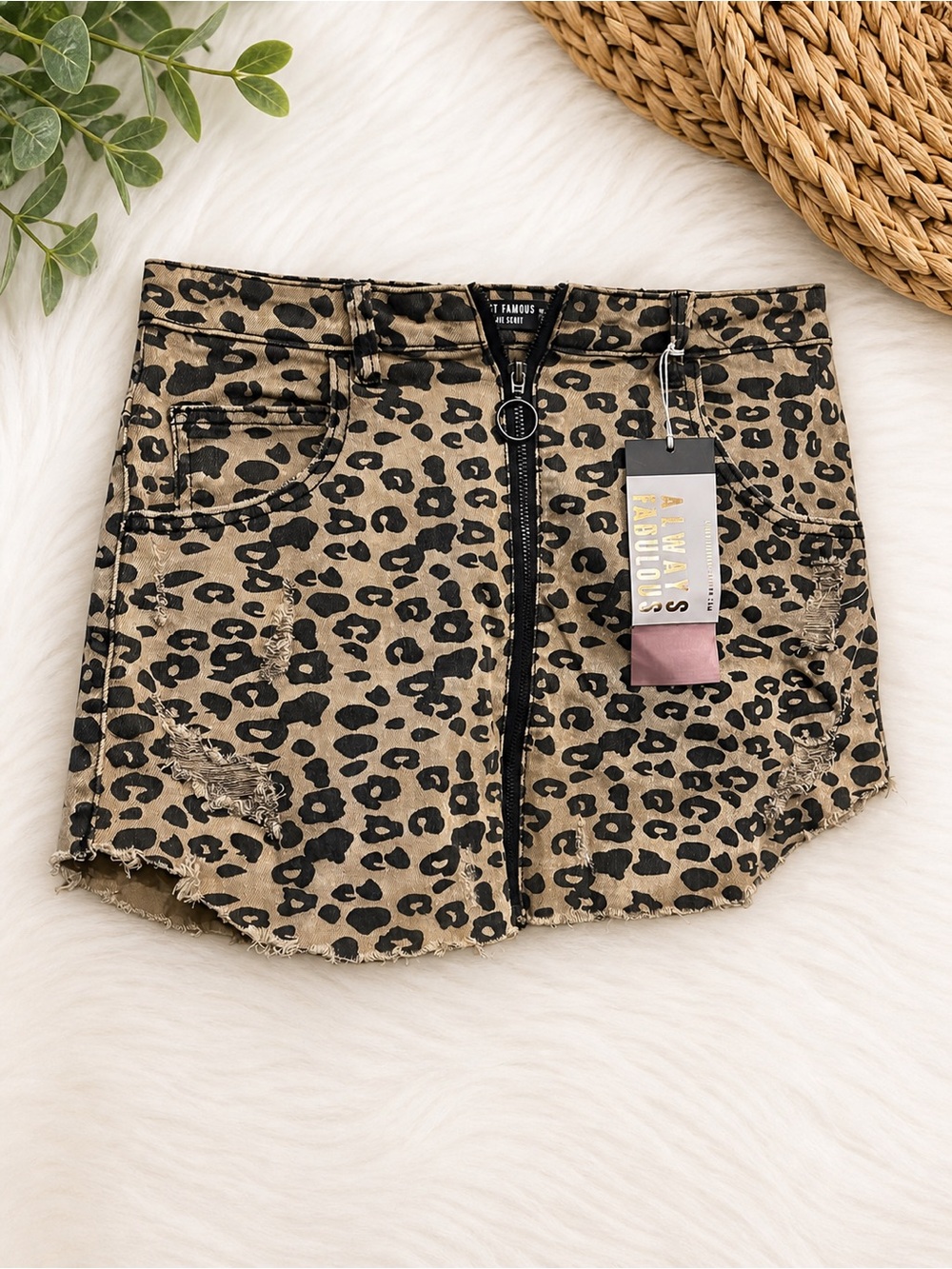 Almost Famous Leopard Print High Rise Mini Skirt Size 9 NWT